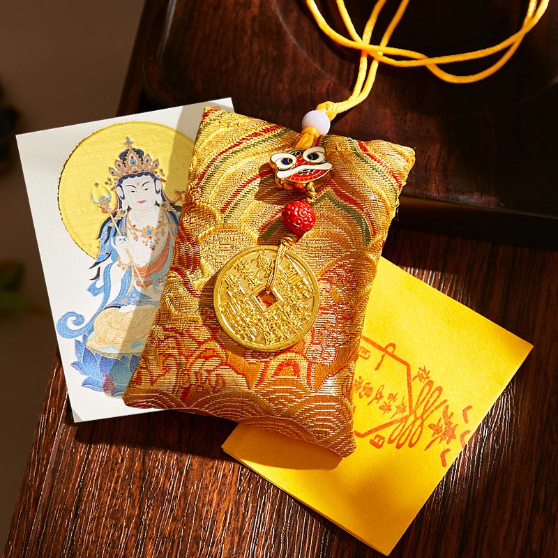 Buddha Stones Chinese Zodiac Natal Buddha Mountain Ghosts Spend Money Copper Coins Sachet Hanging Decoration - Yellow Fabric - Horse-Mahasattva Bodhisattva - image 20