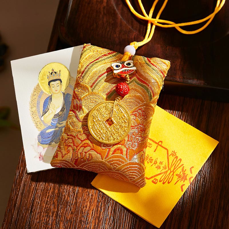 Buddha Stones Chinese Zodiac Natal Buddha Mountain Ghosts Spend Money Copper Coins Sachet Hanging Decoration - Yellow Fabric - Goat/Monkey-Tathagata - image 21