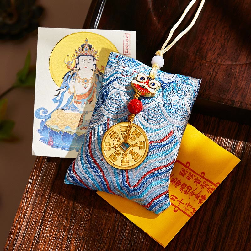 Buddha Stones Chinese Zodiac Natal Buddha Mountain Ghosts Spend Money Copper Coins Sachet Hanging Decoration - Light Blue Fabric - Horse-Mahasattva Bodhisattva - image 44