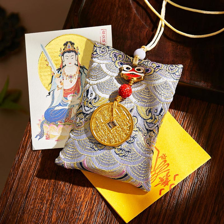Buddha Stones Chinese Zodiac Natal Buddha Mountain Ghosts Spend Money Copper Coins Sachet Hanging Decoration - Gray Fabric - Ox/Tiger-Void Bodhisattva - image 50