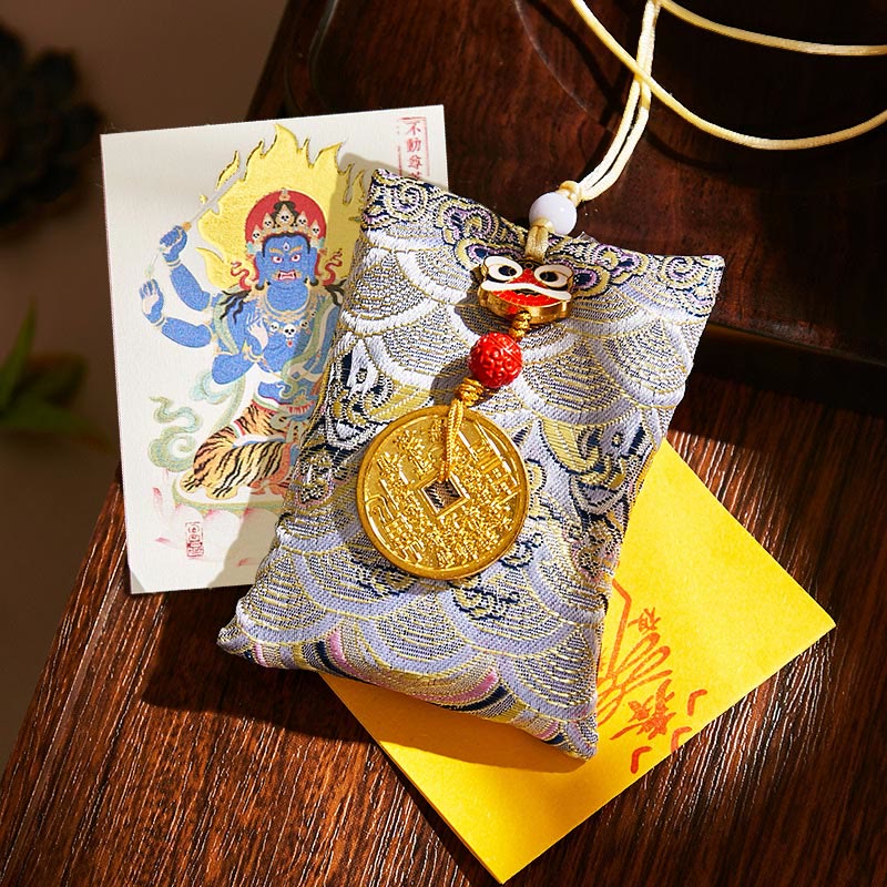 Buddha Stones Chinese Zodiac Natal Buddha Mountain Ghosts Spend Money Copper Coins Sachet Hanging Decoration - Gray Fabric - Rooster-Acalanatha - image 51