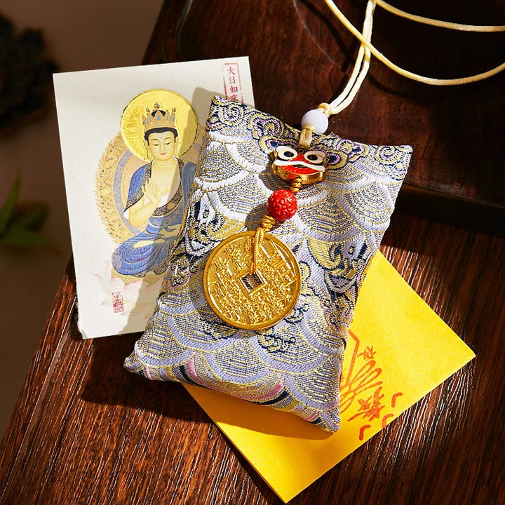 Buddha Stones Chinese Zodiac Natal Buddha Mountain Ghosts Spend Money Copper Coins Sachet Hanging Decoration - Gray Fabric - Goat/Monkey-Tathagata - image 53