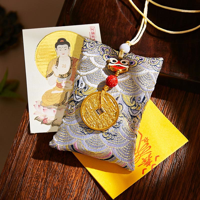 Buddha Stones Chinese Zodiac Natal Buddha Mountain Ghosts Spend Money Copper Coins Sachet Hanging Decoration - Gray Fabric - Dog/Pig-Amitabha Buddha - image 55