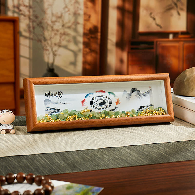 Buddha Stones Green Crystal Bagua Koi Fish Yin Yang Symbol Golden Ingot Photo Frame Ornament Home Decor - Style3 - Medium Density Fiberboard(9*30*4cm) - image 2