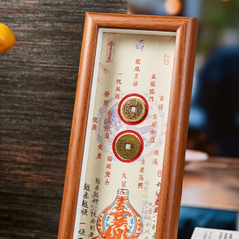 Buddha Stones Fu Character Gourd Copper Coins Photo Frame Ornament Home Decor - image 1