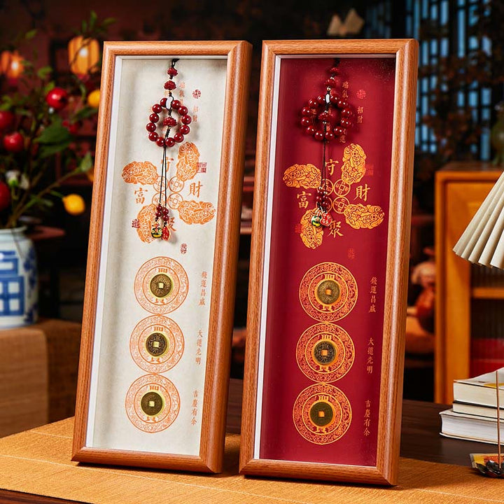 Buddha Stones Copper Coins Cinnabar Attract Fortune Blessing Photo Frame Ornament Home Decor - image 5