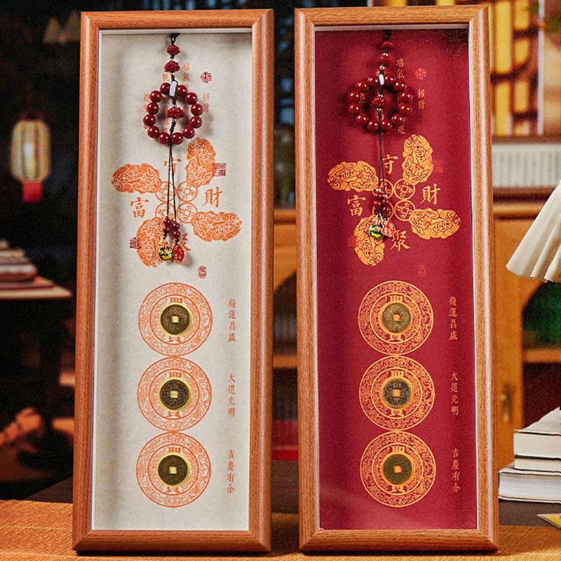 Buddha Stones Copper Coins Cinnabar Attract Fortune Blessing Photo Frame Ornament Home Decor - image 4