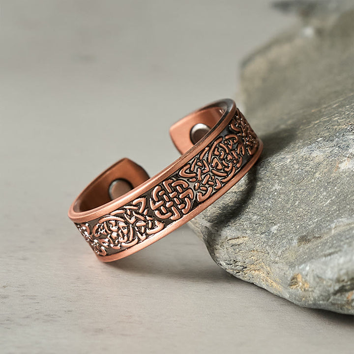 Buddha Stones Copper Abstract Line Pattern Open Luck Cuff Bracelet Bangle Ring - image 9