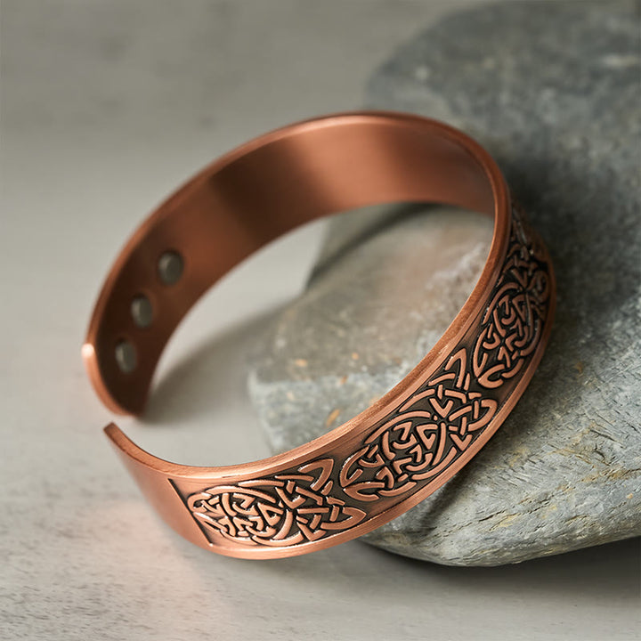 Buddha Stones Copper Abstract Line Pattern Open Luck Cuff Bracelet Bangle Ring - image 3