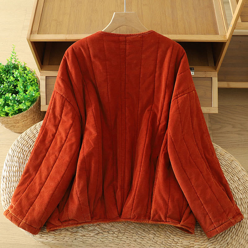 Buddha Stones Winter Frog-button Polyester Long Sleeve Corduroy Women's Jacket  - image 1