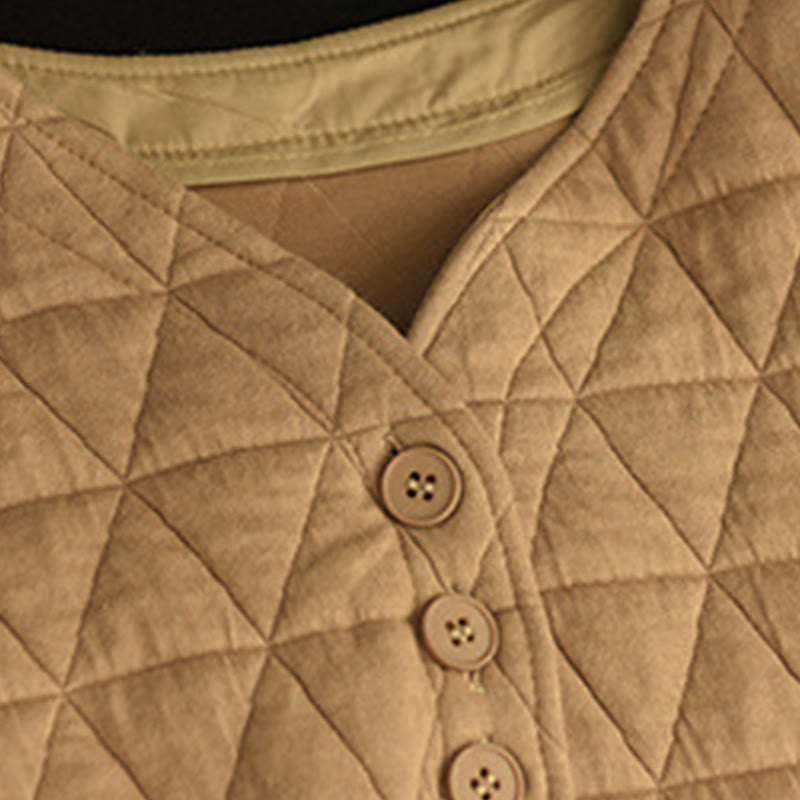 Buddha Stones Winter Cotton Long Sleeve Diamond Pattern Women's Thermal Jacket With Pockets - image 16