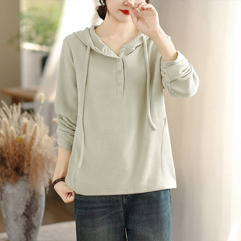Buddha Stones Winter Solid Color Cotton Long Sleeve Women's Hoodie Has Hood - Beige - US8-10，UK/AU12-14，EU40-42 (2XL) - image 0