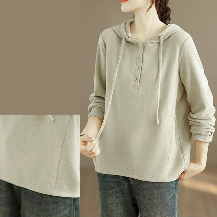 Buddha Stones Winter Solid Color Cotton Long Sleeve Women's Hoodie Has Hood - image 10