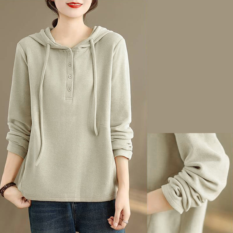 Buddha Stones Winter Solid Color Cotton Long Sleeve Women's Hoodie Has Hood - image 9