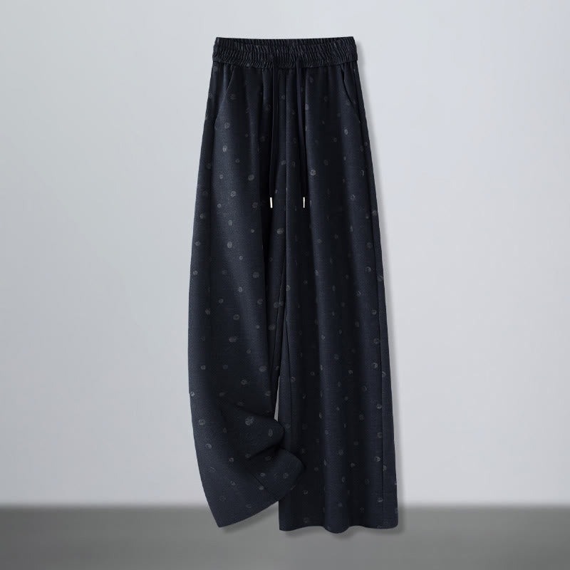 Buddha Stones Casual White Dots Pattern Polyester Women's Wide Leg Pants With Pockets - MidnightBlue - US12，UK/AU16，EU44 (3XL) - image 0