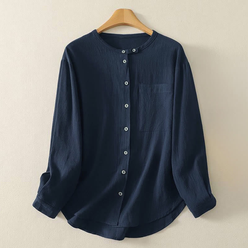 Buddha Stones Fall Crew Collar Long Sleeve Women's Polyester Shirt With Pockets - MidnightBlue - US8-10，UK/AU12-14，EU40-42 (2XL) - image 1