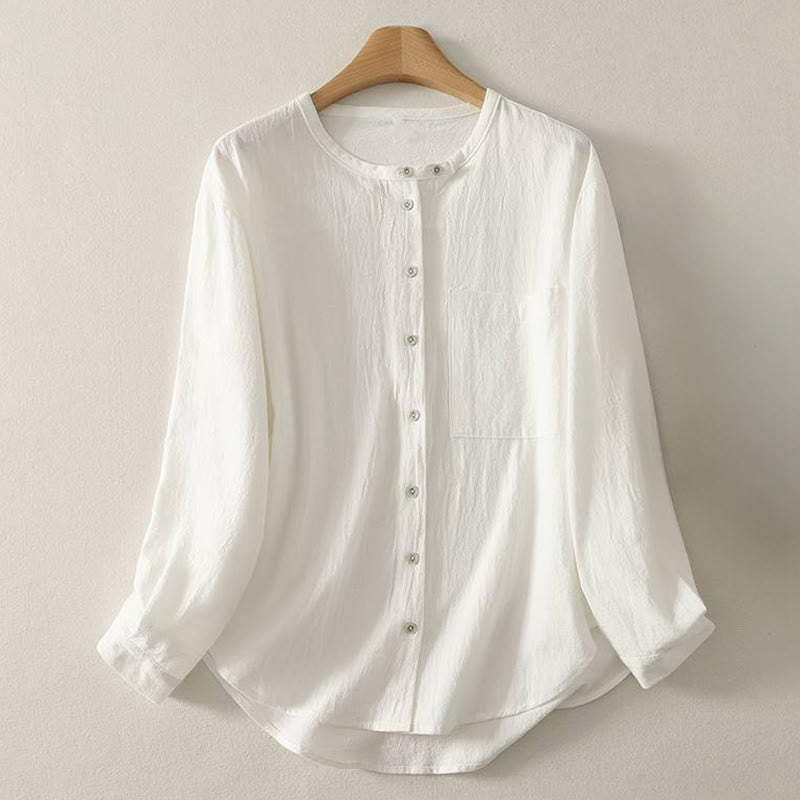 Buddha Stones Fall Crew Collar Long Sleeve Women's Polyester Shirt With Pockets - Snow - US8-10，UK/AU12-14，EU40-42 (2XL) - image 11