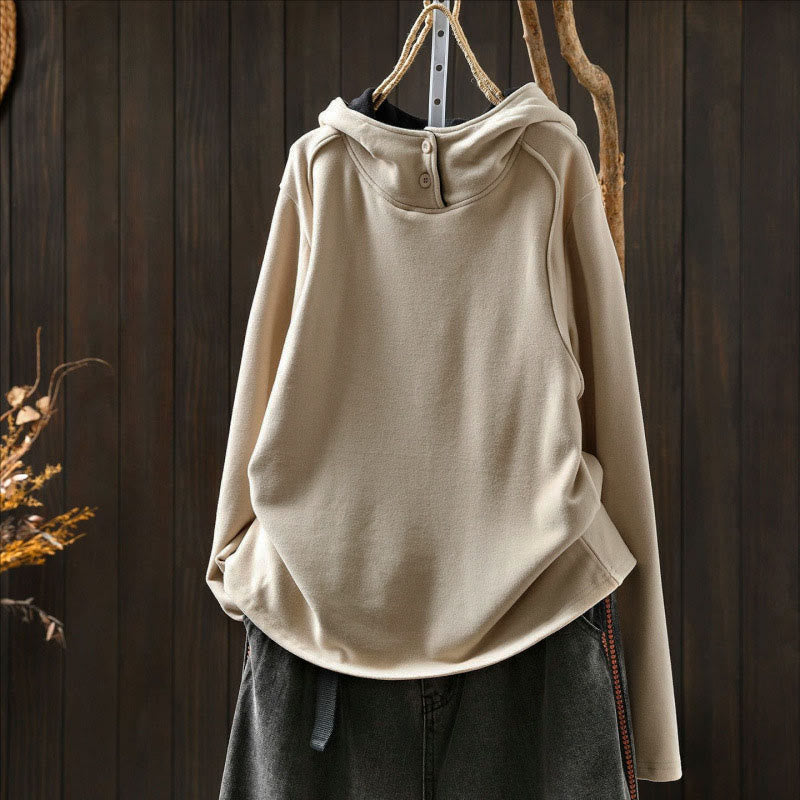 Buddha Stones Winter Solid Color Cotton Thickened Long Sleeve Women's Hoodie Has Hood - image 8