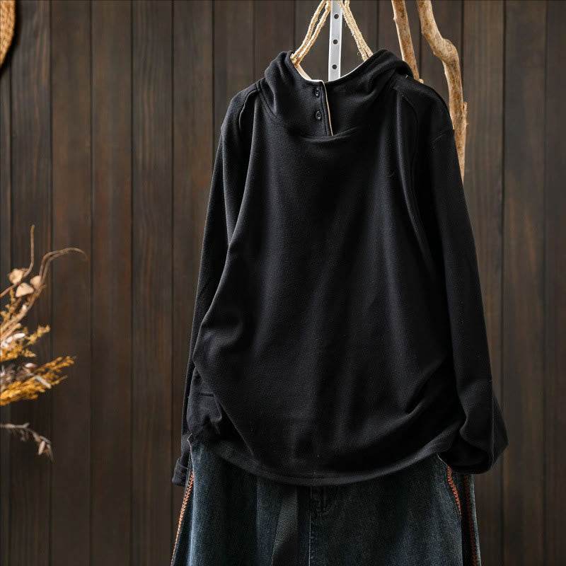 Buddha Stones Winter Solid Color Cotton Thickened Long Sleeve Women's Hoodie Has Hood - image 17