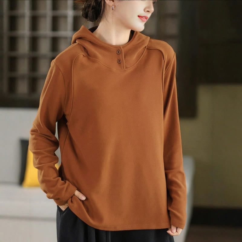 Buddha Stones Winter Solid Color Cotton Thickened Long Sleeve Women's Hoodie Has Hood - Peru - US4，UK/AU8，EU36 (F) - image 0