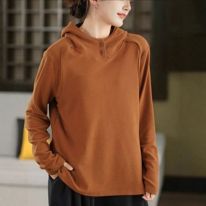 Buddha Stones Winter Solid Color Cotton Thickened Long Sleeve Women's Hoodie Has Hood - Peru - US4，UK/AU8，EU36 (F) - image 0