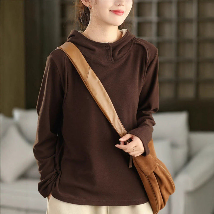 Buddha Stones Winter Solid Color Cotton Thickened Long Sleeve Women's Hoodie Has Hood - SaddleBrown - US4，UK/AU8，EU36 (F) - image 14