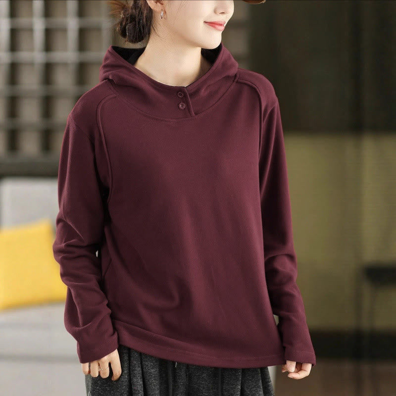Buddha Stones Winter Solid Color Cotton Thickened Long Sleeve Women's Hoodie Has Hood - DarkRed - US4，UK/AU8，EU36 (F) - image 9