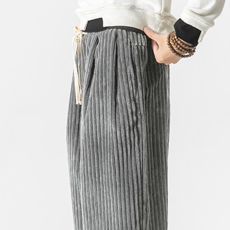 Buddha Stones Retro Winter Solid Color Men's Drawstring Corduroy Harem Pants With Pockets - image 6