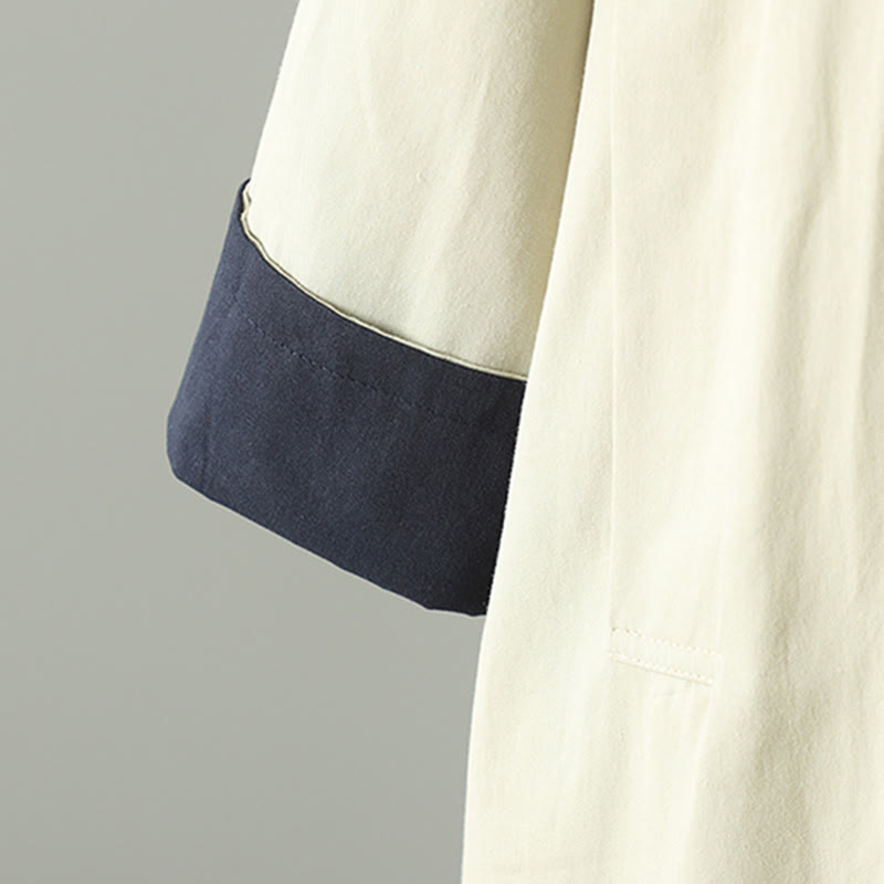 Buddha Stones Fall Lapel Buttons Patchwork Design Women's Cotton Long Sleeve Coat With Pockets - image 6