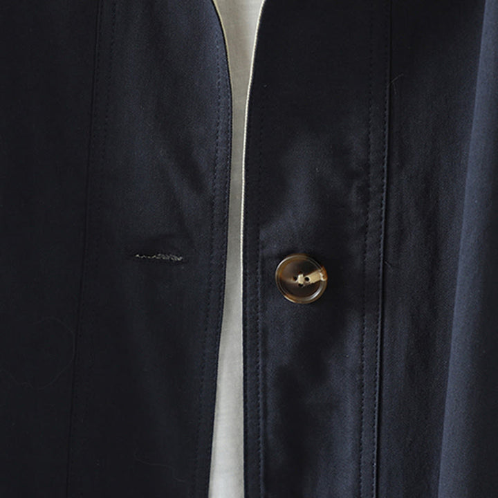 Buddha Stones Fall Lapel Buttons Patchwork Design Women's Cotton Long Sleeve Coat With Pockets - image 17