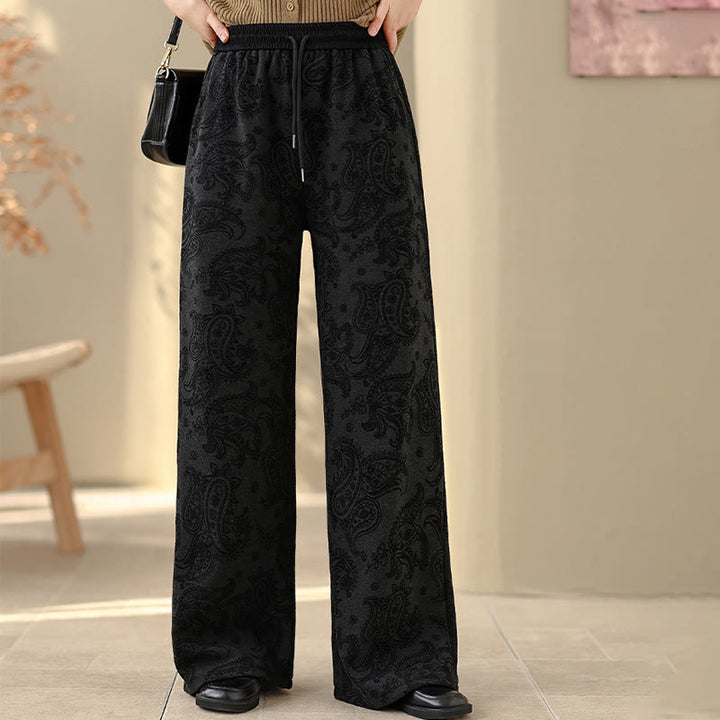 Buddha Stones Jacquard Paisley Pattern Women's Wide Leg Thermal Fleece-Lined Cotton Pants With Pockets - image 10