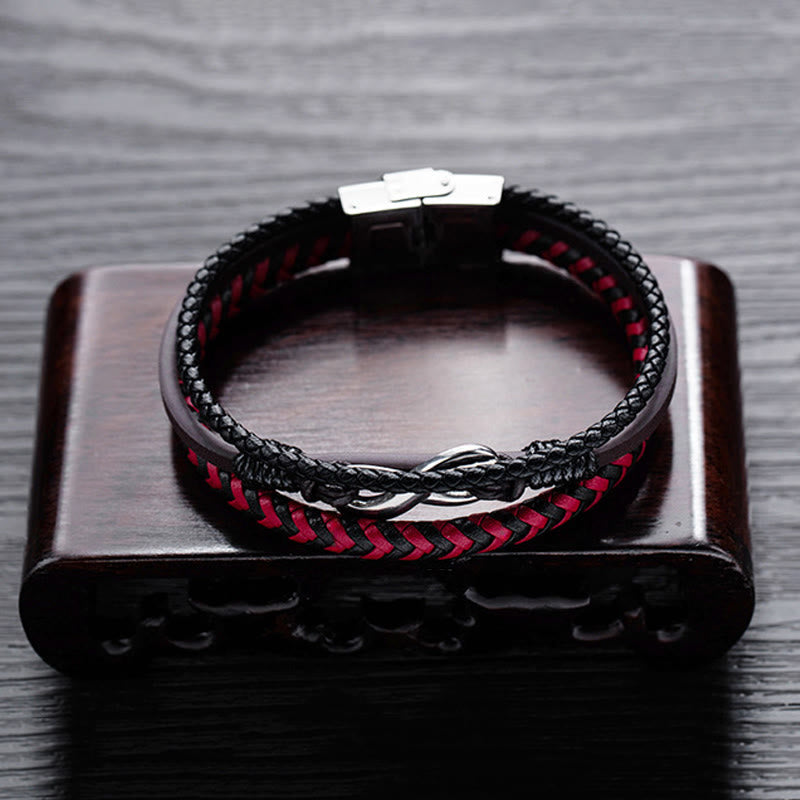 Buddha Stones Infinitely Design Titanium Steel Braided Three-layer Leather Balance Bracelet - image 7
