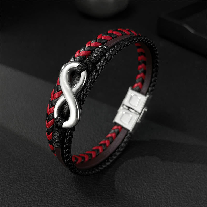 Buddha Stones Infinitely Design Titanium Steel Braided Three-layer Leather Balance Bracelet - Leather(Wrist Circumference: 18-20cm) - image 0