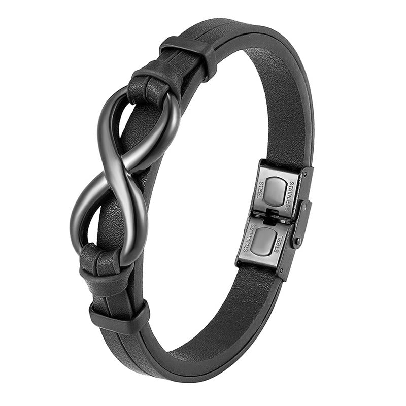 Buddha Stones Infinitely Design Titanium Steel Single Layer Leather Balance Bracelet - Black(Wrist Circumference: 18-22cm) - image 0