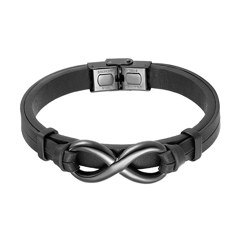Buddha Stones Infinitely Design Titanium Steel Single Layer Leather Balance Bracelet - image 2