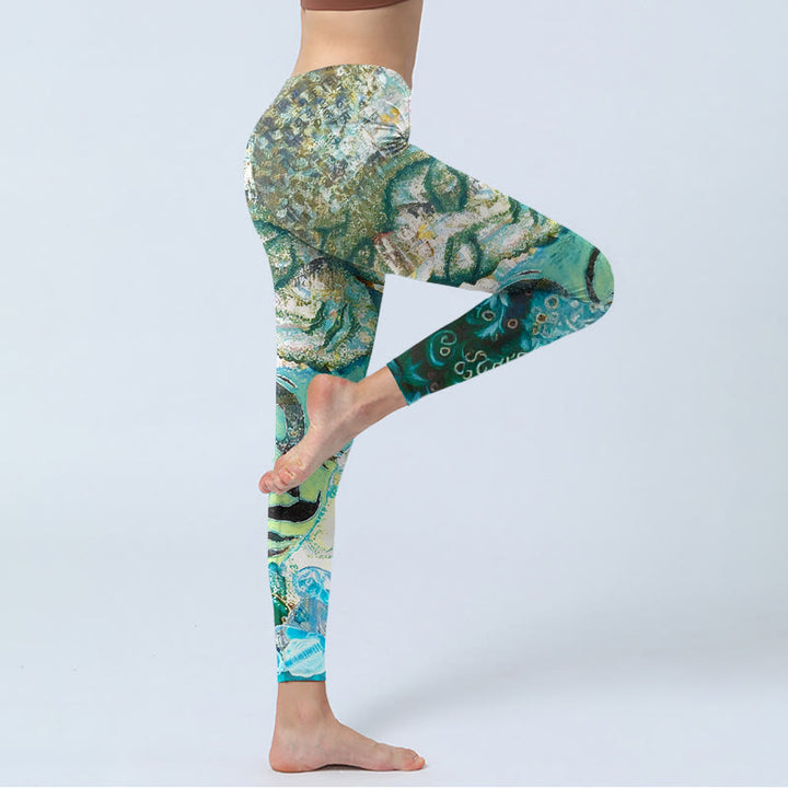 Buddha Stones Om Symbol Human Figure Peacock Lotus Pattern Print Gym Leggings Women's Yoga Pants - image 4