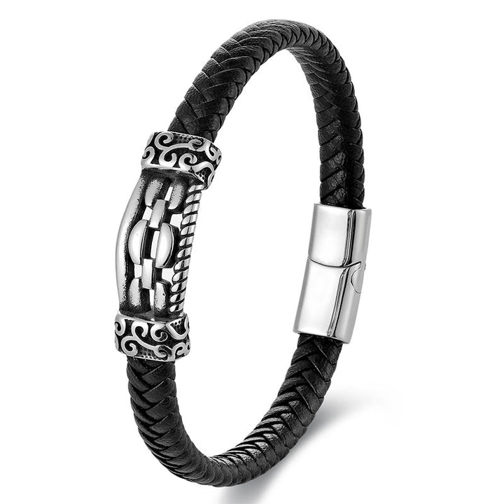 Buddha Stones Chain Link Design Titanium Steel Multi-layer Leather Balance Braided Bracelet - image 13