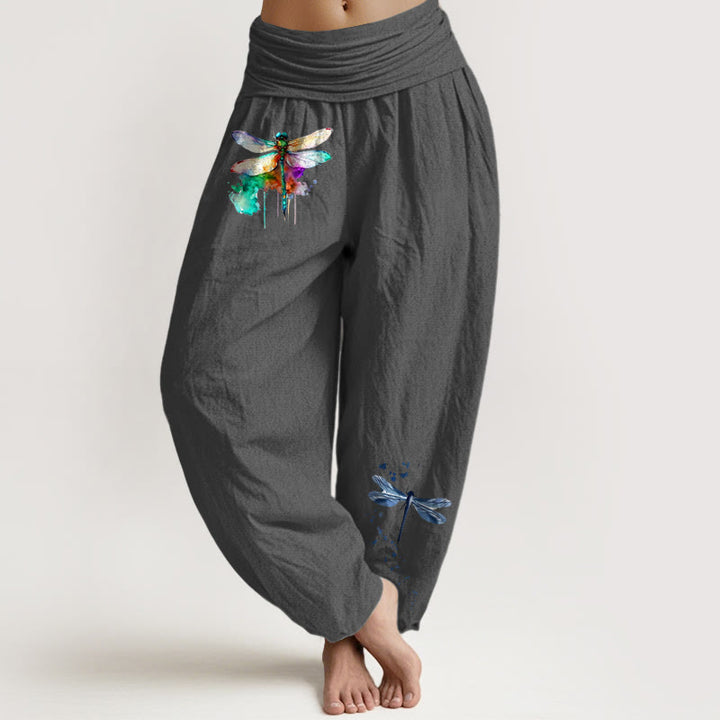 Buddha Stones Pure Cotton Dreamy Dragonfly Pattern Women's Elastic Waist Harem Pants - DimGray - US16，UK/AU20，EU48 (3XL) - image 8