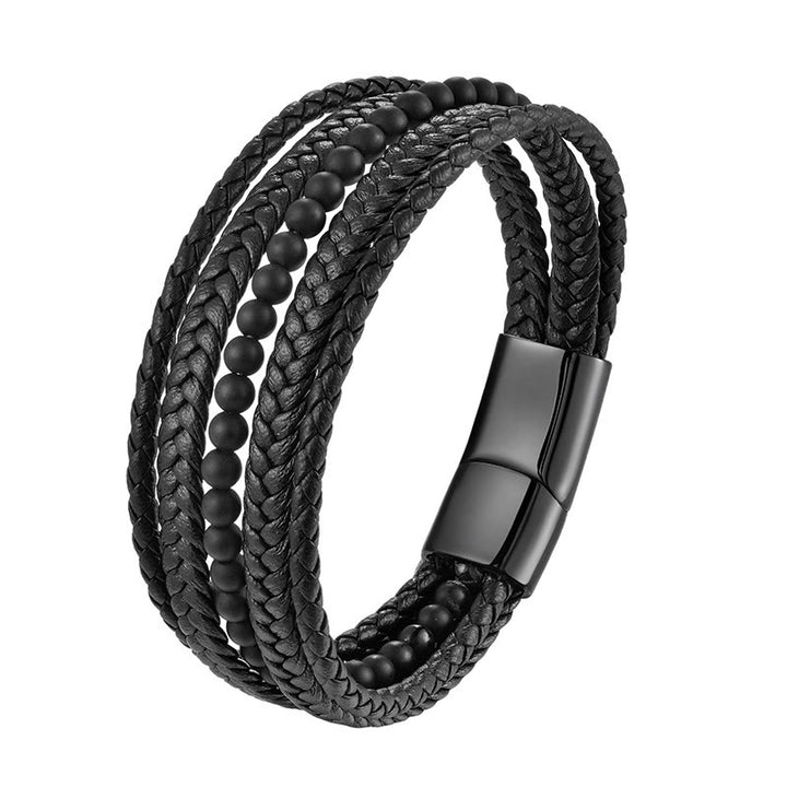 Buddha Stones Matte Frosting Black Onyx Leather Fortune Multilayered Braided Bracelet - image 2