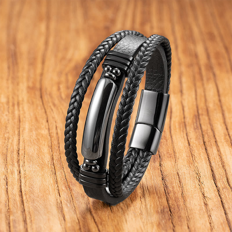 Buddha Stones Hematite Lazurite Black Glitter Stone Pink Crystal Titanium Steel Leather Strengthen Bracelet - Hematite - 18-22cm - image 0