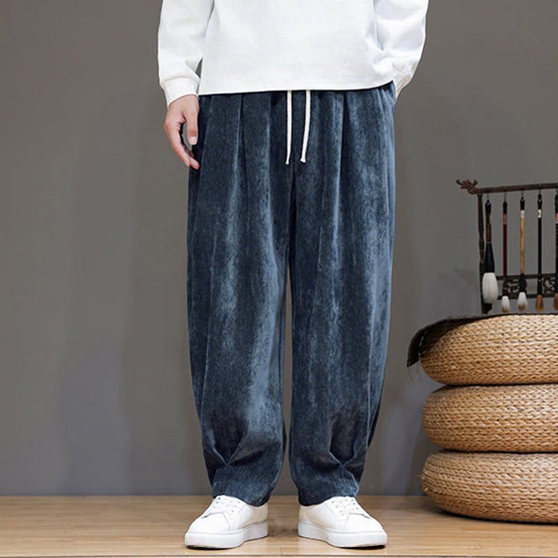 Buddha Stones Winter Pure Color Cotton Men's Harem Thickened Fleece-lined Pants With Pockets - image 3