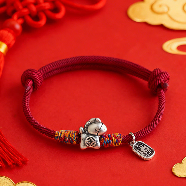Buddha Stones 999 Sterling Silver Year Of The Horse Fu Character Attract Fortune String Rope Luck Bracelet - image 0