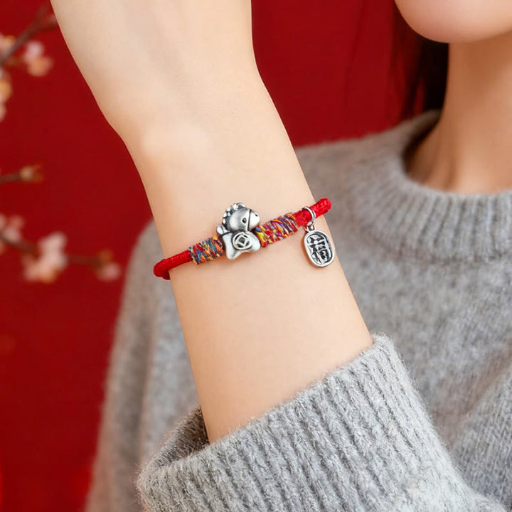 Buddha Stones 999 Sterling Silver Year Of The Horse Fu Character Attract Fortune String Rope Luck Bracelet - image 12