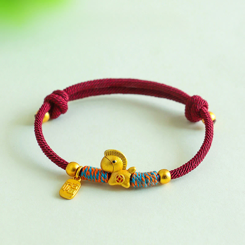 Buddha Stones 999 Sterling Silver Year Of The Horse Fu Character Charm Colorful String Rope Luck Bracelet - image 1