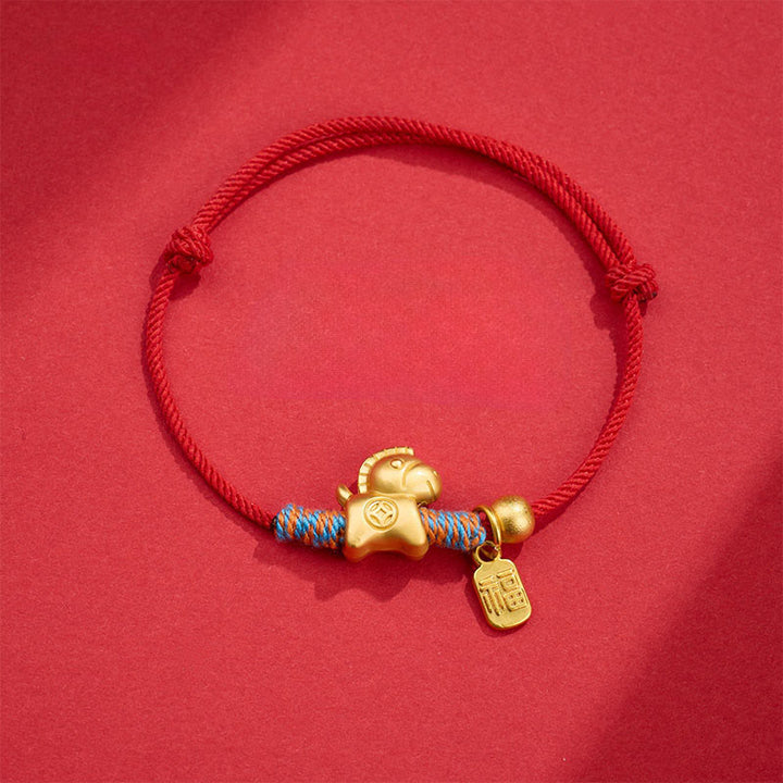 Buddha Stones Year Of The Horse Fu Character Handwoven String Luck Connection Bracelet - Red Rope(Wrist Circumference: 14-19cm) - image 1