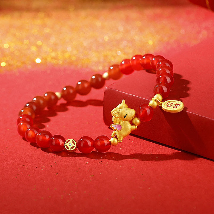 Buddha Stones Year Of The Horse 925 Sterling Silver Red Agate Confidence Beaded Bracelet - image 1