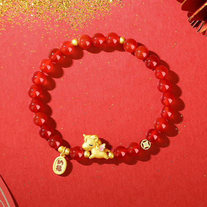 Buddha Stones Year Of The Horse 925 Sterling Silver Red Agate Confidence Beaded Bracelet - image 2
