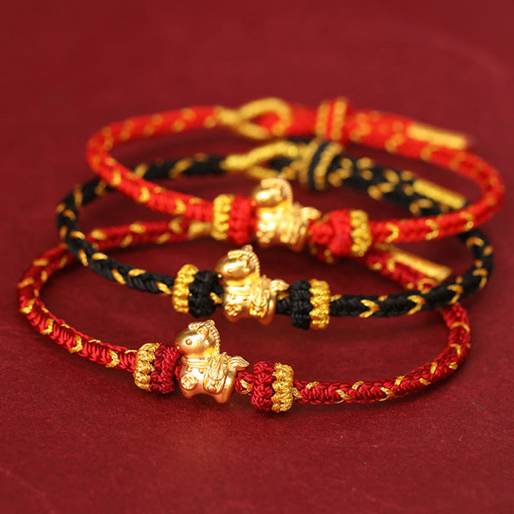 Buddha Stones 999 Gold Year Of The Horse Braided String Rope Luck Adjustable Bracelet - image 21