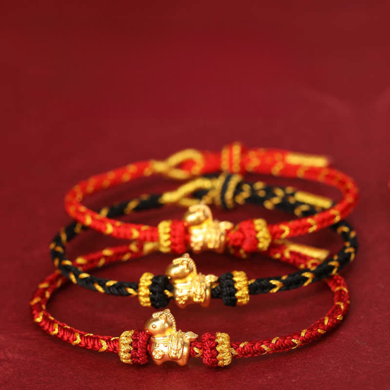 Buddha Stones 999 Gold Year Of The Horse Braided String Rope Luck Adjustable Bracelet - image 22
