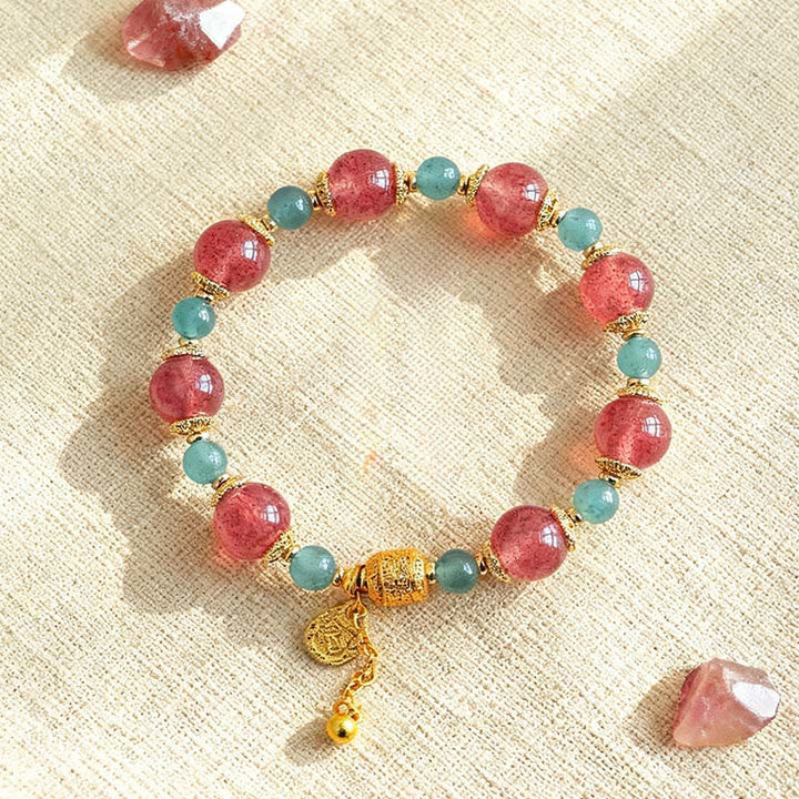 Buddha Stones Natural Strawberry Quartz Moonstone Healing Positive Beads Bracelet - image 1